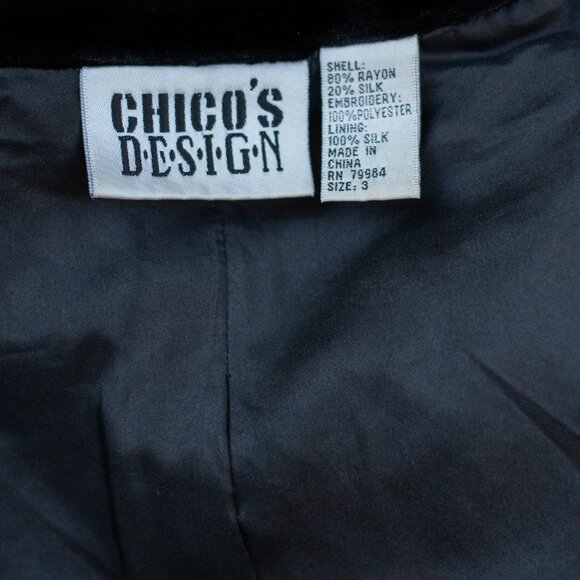 Vtg Y2K Chico's Design Velvet Blazer 3/XL/16 Embroidered Tropical Jacket Silk - Picture 7 of 9